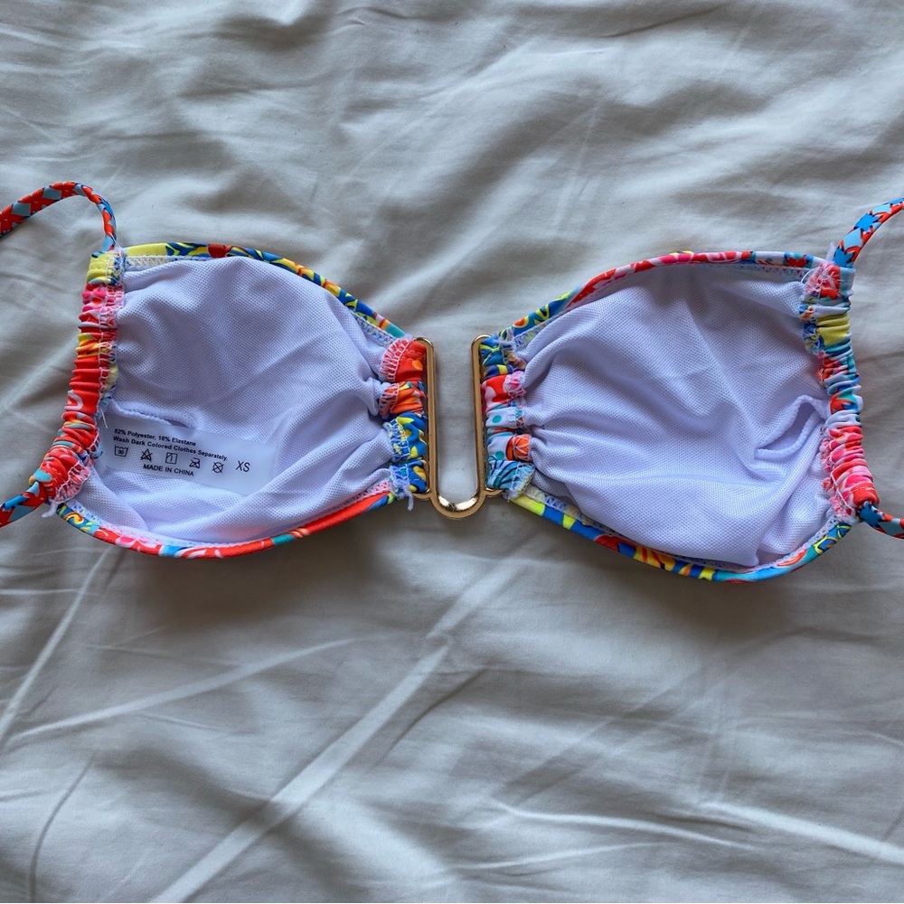 Colorful Floral Bikini Top with Center Ring - Picture 4 of 6